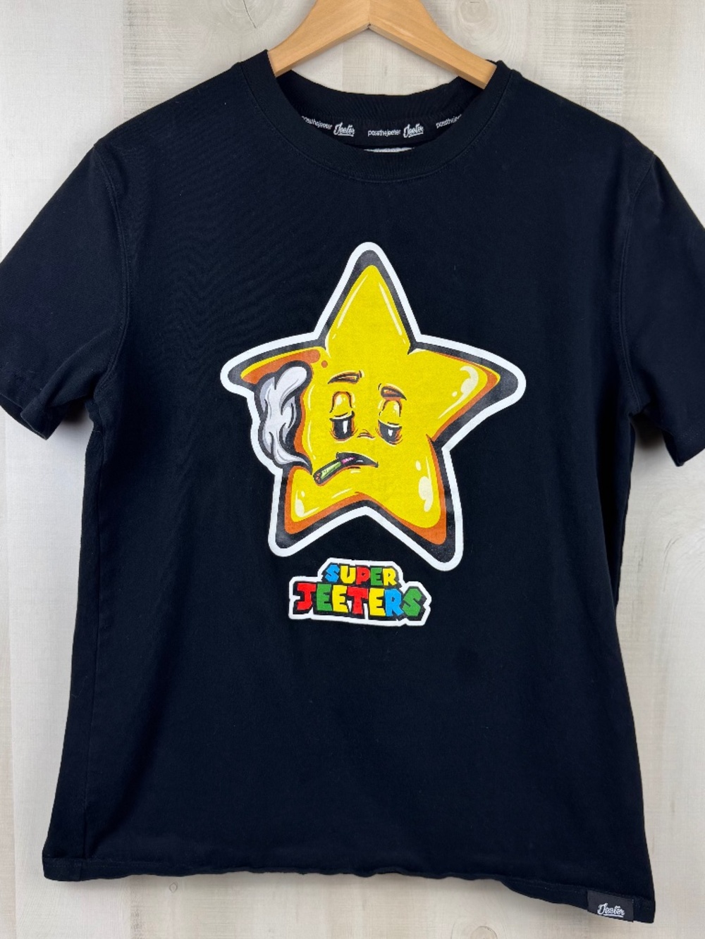 Jeeter Apparel Men’s Short Sleeve Black T-Shirt Super Jeeters Mario Star Large
